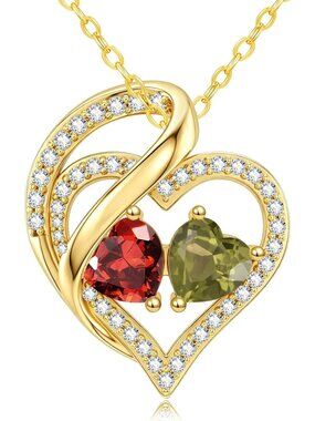 14k Gold Heart Birthstone Necklace - Perfect Birthday Gift for Her